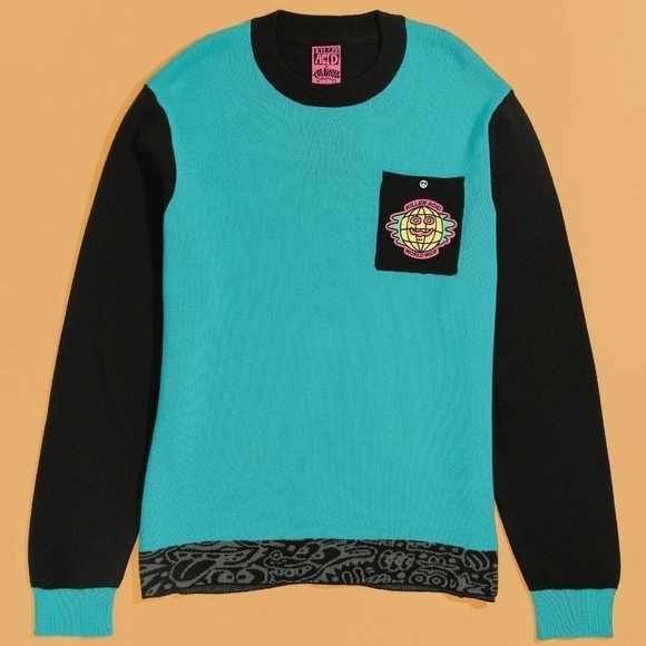NWOT KILLER ACID X THE BINDLE CONSPIRACY World Wide Mens Teal & Black Sweater - Picture 3 of 12